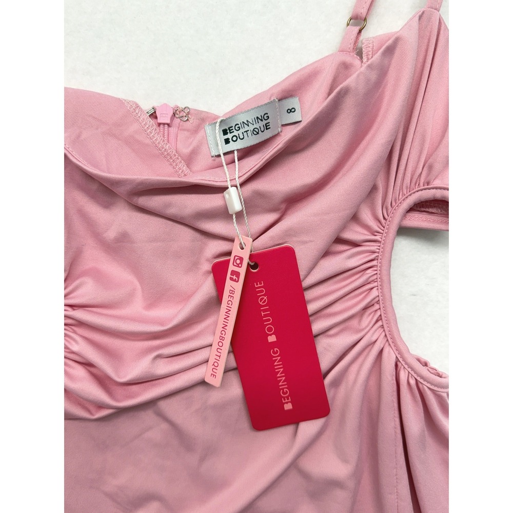 Beginning Boutique Jenna Cut Out Mini Dress Pink Ruched Slit 8 M NWT New - Picture 3 of 9